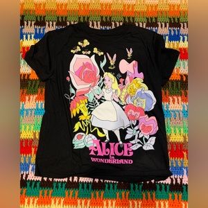 S black tee with alice printed on the front